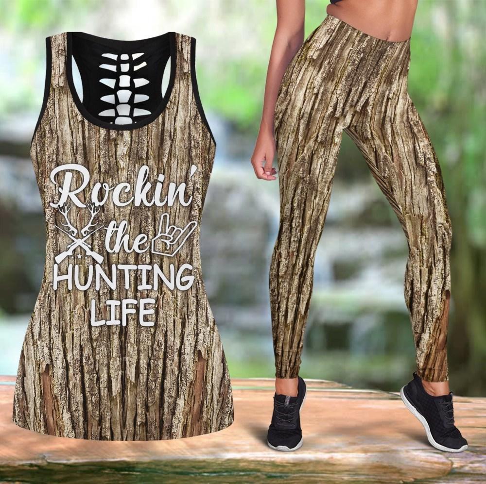 Hunting Rockin The Hunting Life Legging And Hollow Out Tank Top Set Outfit For Women | Full Size | Colorful | Lgs1044