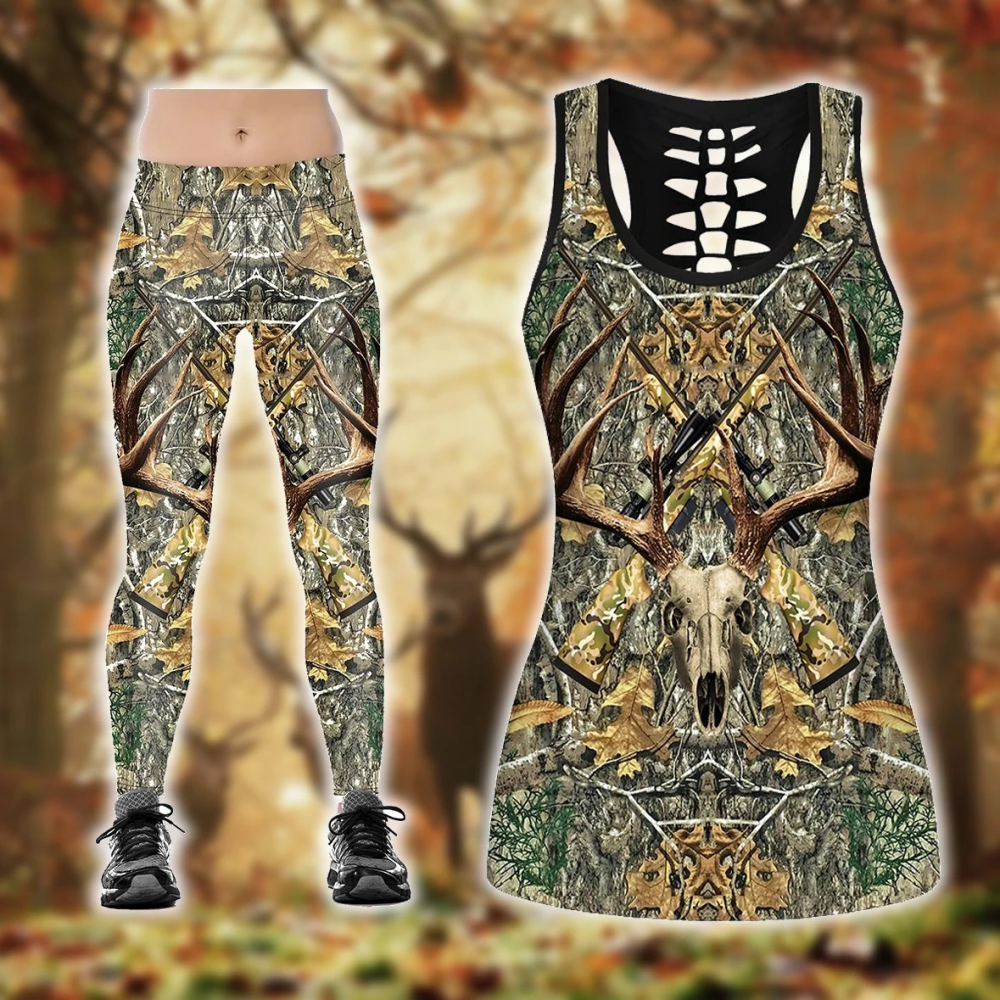 Hunting Deer Camo Legging And Hollow Out Tank Top Set Outfit For Women | Adult | Lgs1043