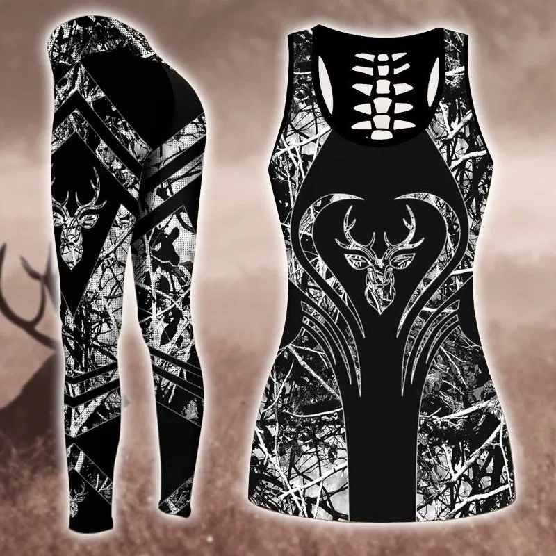 Deer Hunting Silver Legging And Hollow Out Tank Top Set Outfit For Women | Adult | Lgs1040