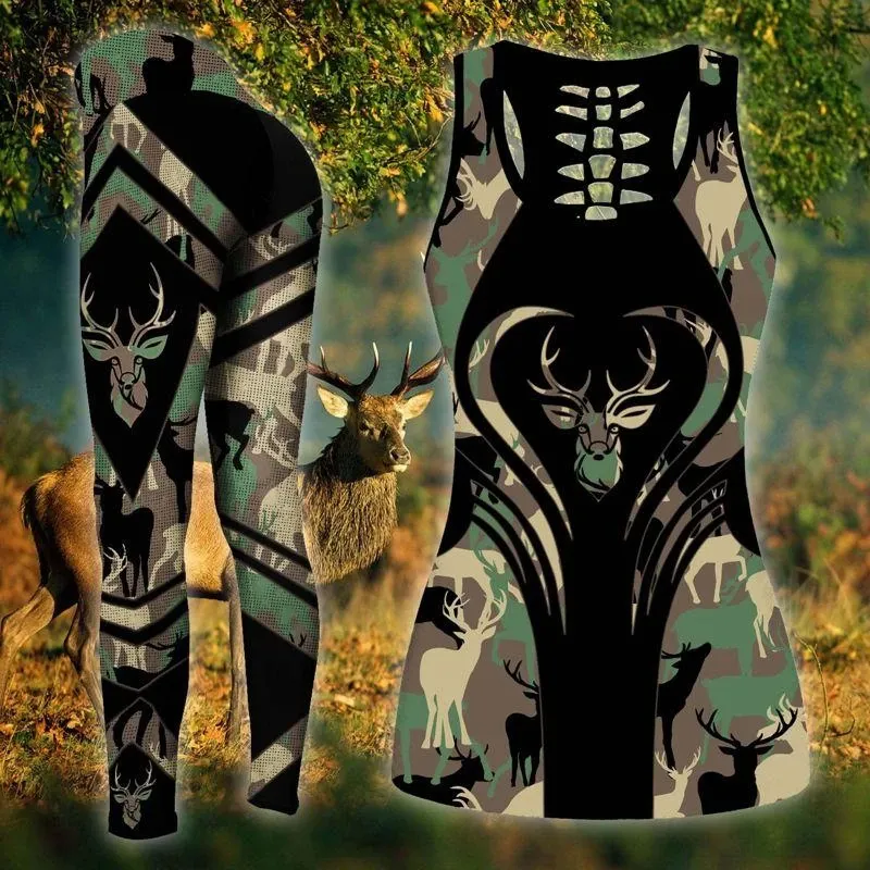 Deer Hunting Camo Legging And Hollow Out Tank Top Set Outfit For Women | Adult | Lgs1038