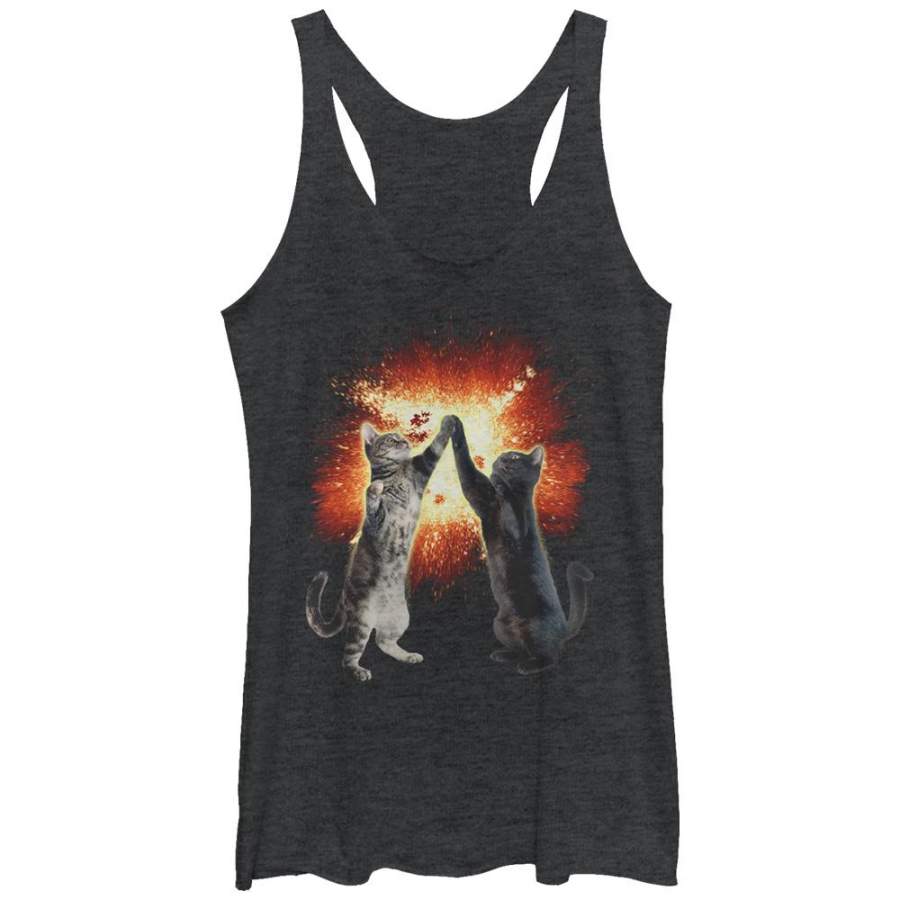 Lost Gods Women’s Cat High Five Explosion Racerback Tank Black Heather