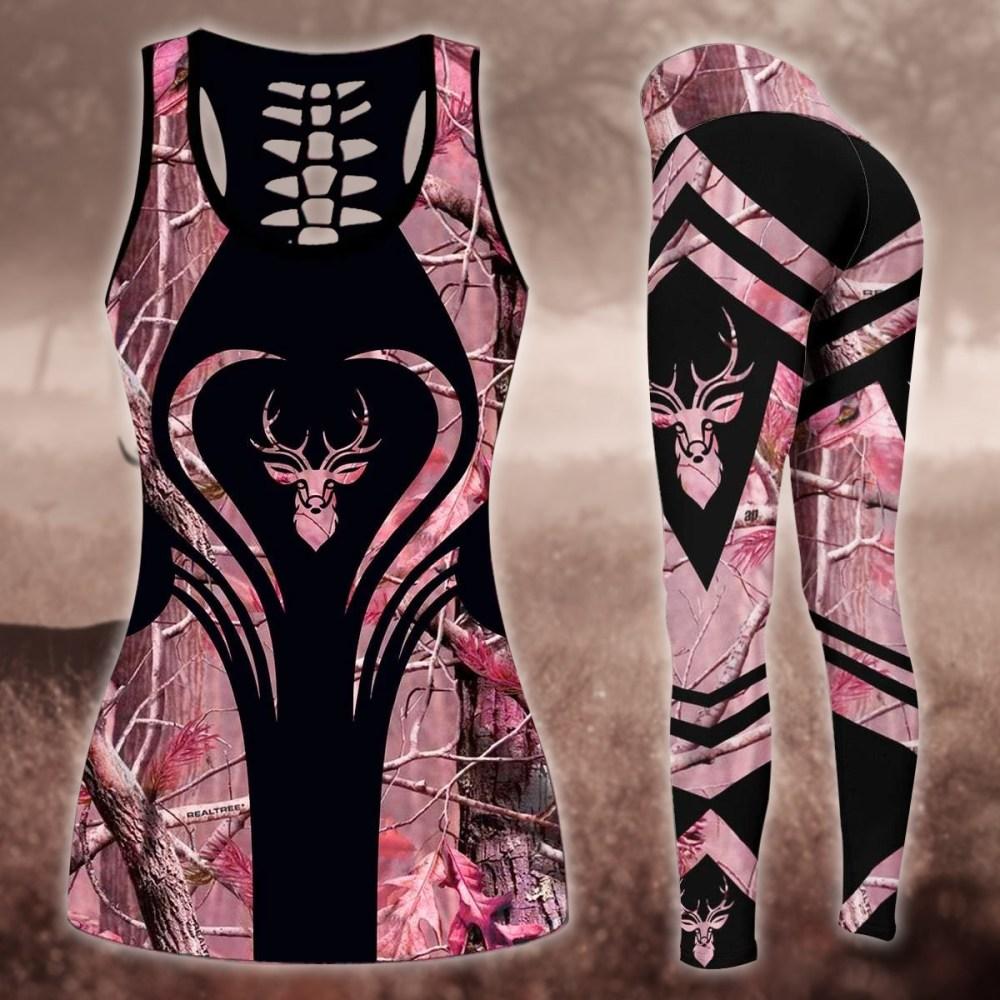 Hunting Deer Legging And Hollow Out Tank Top Set Outfit For Women | Full Size | Colorful | Lgs1030