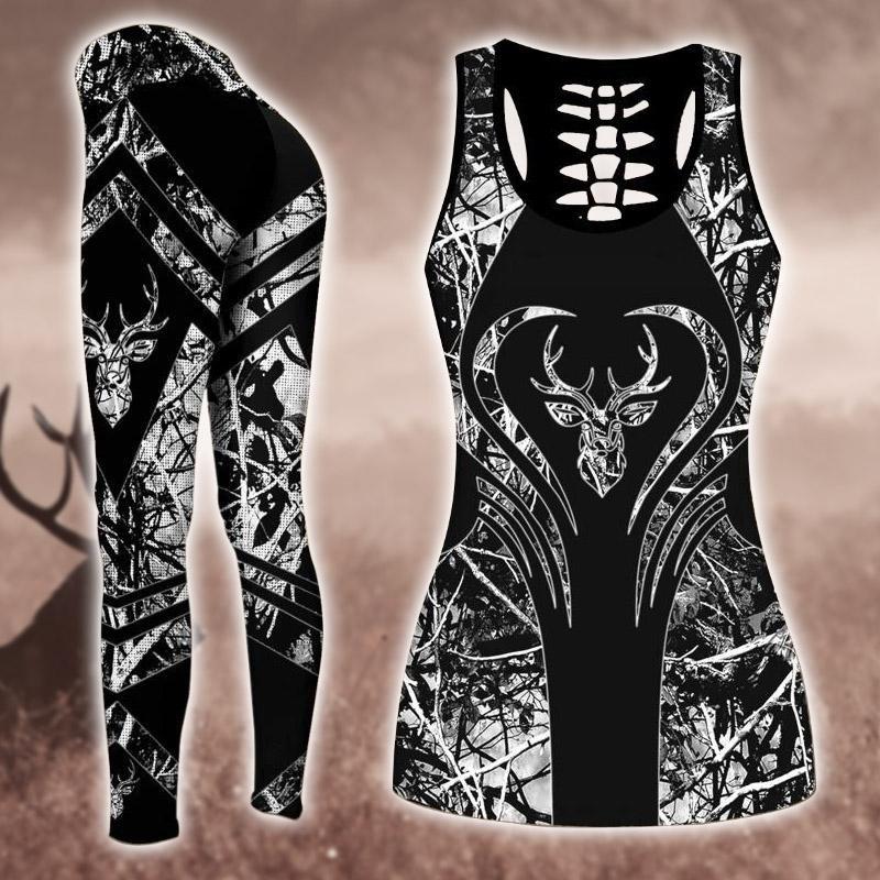 Hunting Deer Silver Legging And Hollow Out Tank Top Set Outfit For Women | Full Size | Colorful | Lgs1029