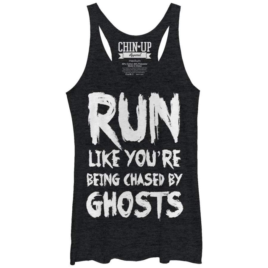 CHIN UP Women’s Run You’re Being Chased by Ghosts Racerback Tank Black Heather