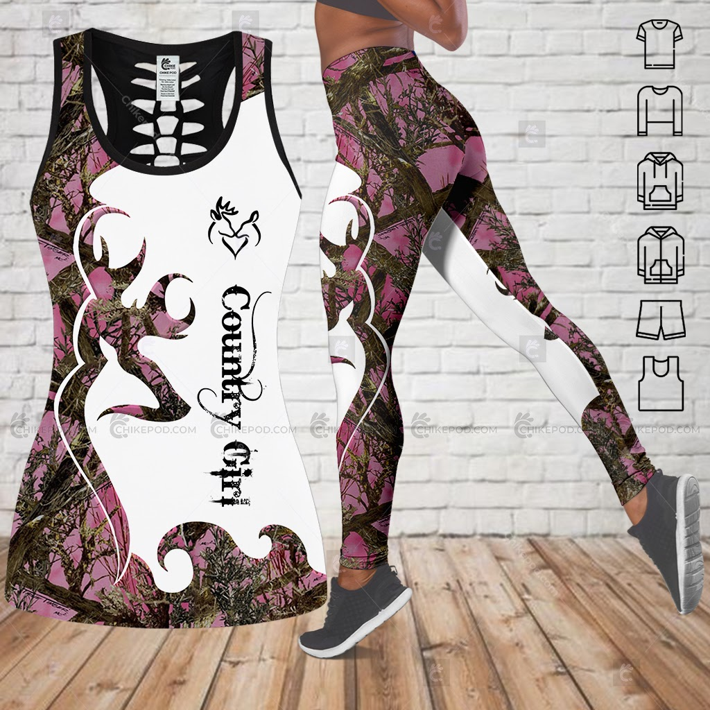 Deer Hunting Legging And Hollow Out Tank Top Set Outfit For Women | Full Size | Colorful | Lgs1026