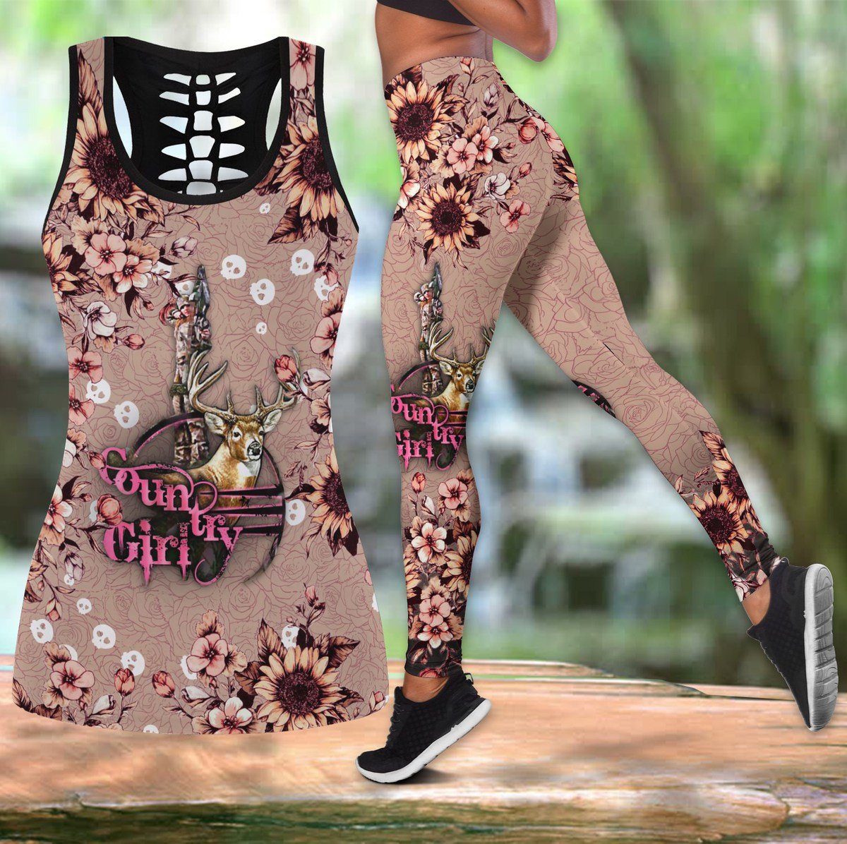 Hunting Legging And Hollow Out Tank Top Set Outfit For Women | Full Size | Colorful | Lgs1246