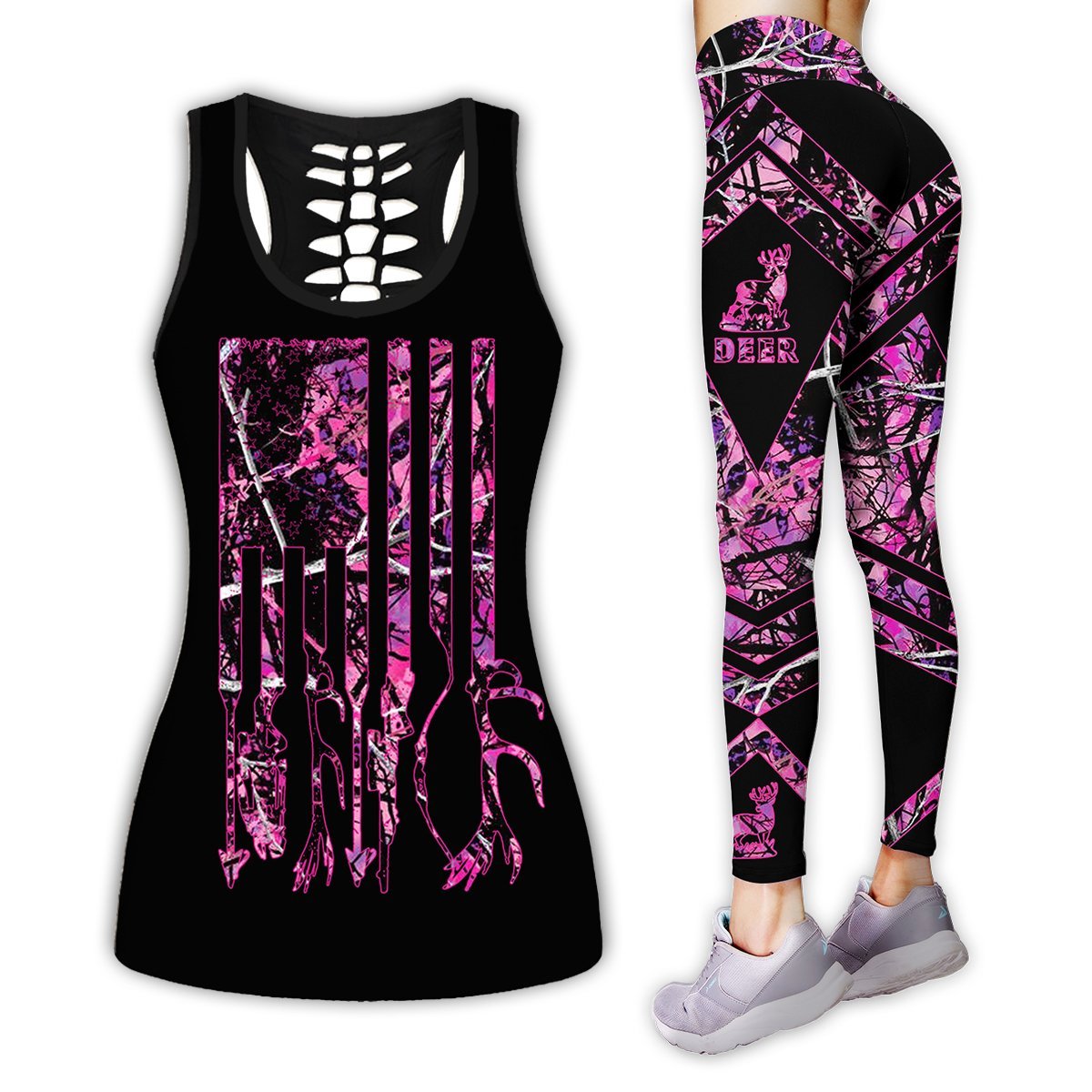 Hunting Purple Legging And Hollow Out Tank Top Set Outfit For Women | Full Size | Colorful | Lgs1240