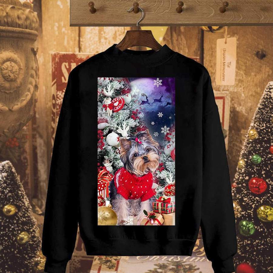 Boston terrier xmas gift cute terrier xmas tree gifts snow winter black sweatshirt for men and women S-5XL