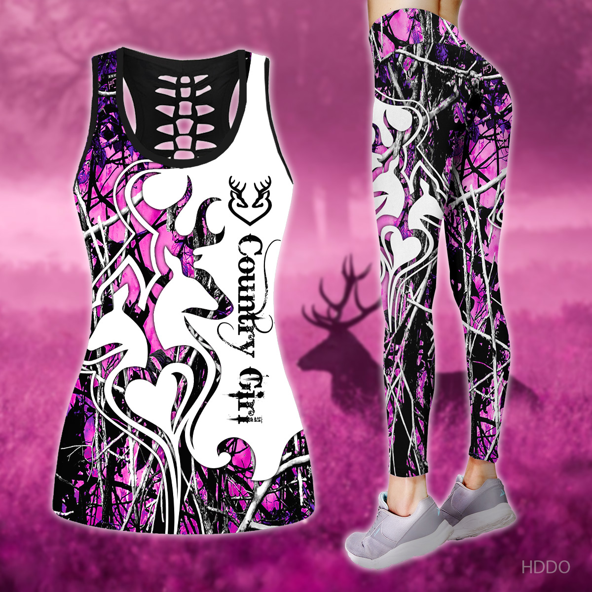 Hunting – Country Girl Legging And Hollow Out Tank Top Set Outfit For Women | Adult | Lgs1236