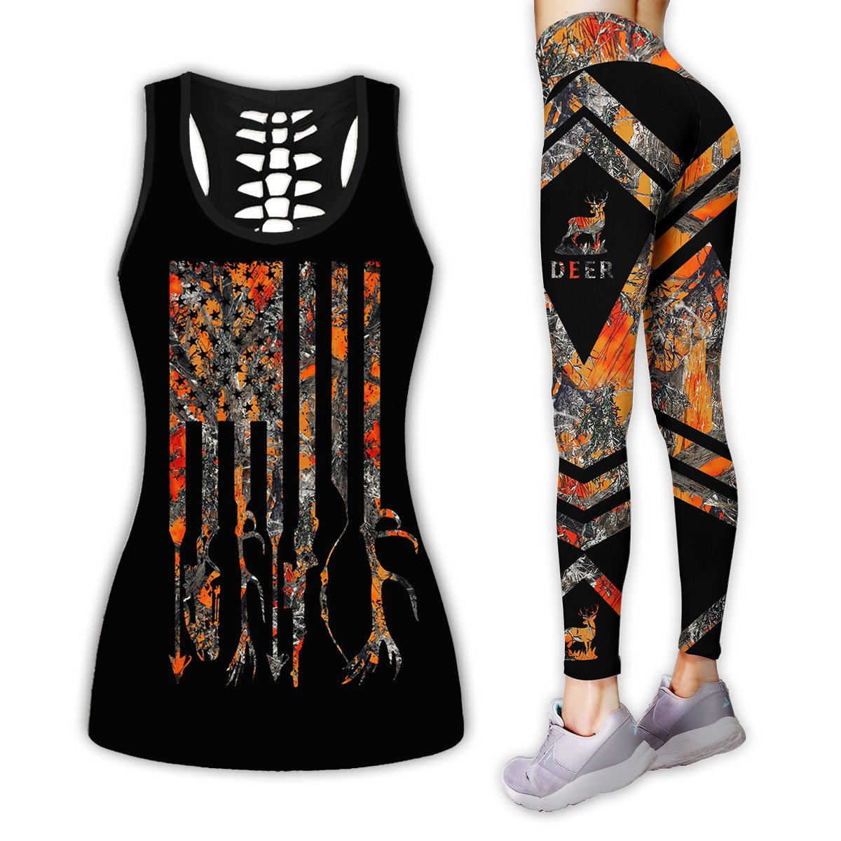 Hunting Orange Legging And Hollow Out Tank Top Set Outfit For Women | Full Size | Colorful | Lgs1245