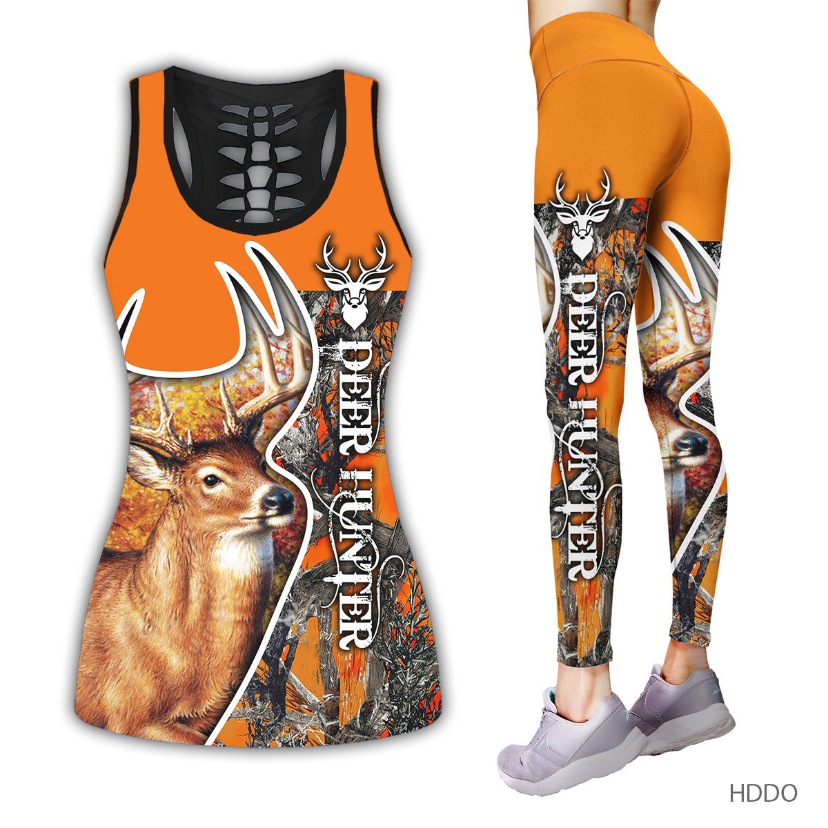 Hunting Orange Legging And Hollow Out Tank Top Set Outfit For Women | Full Size | Colorful | Lgs1244