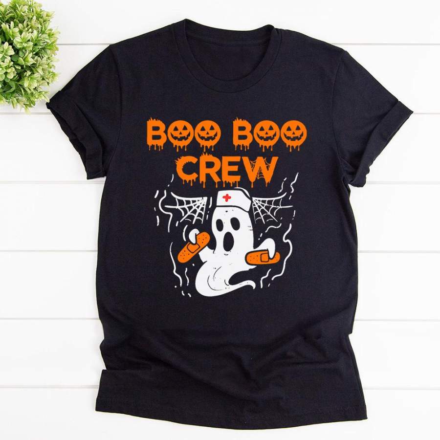 Boo boo crew ghost funny nurse halloween black cotton t shirt for men and women S-6XL