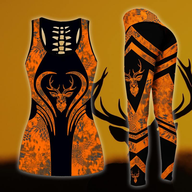 Deer Hunting Legging And Hollow Out Tank Top Set Outfit For Women | Full Size | Adult | Colorful | Lgs1230