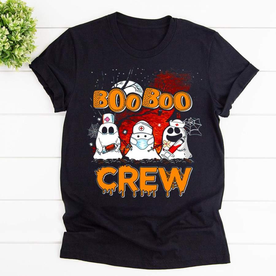 Boo boo crew funny nurse Halloween ghost costume black cotton t shirt for men and women S-6XL