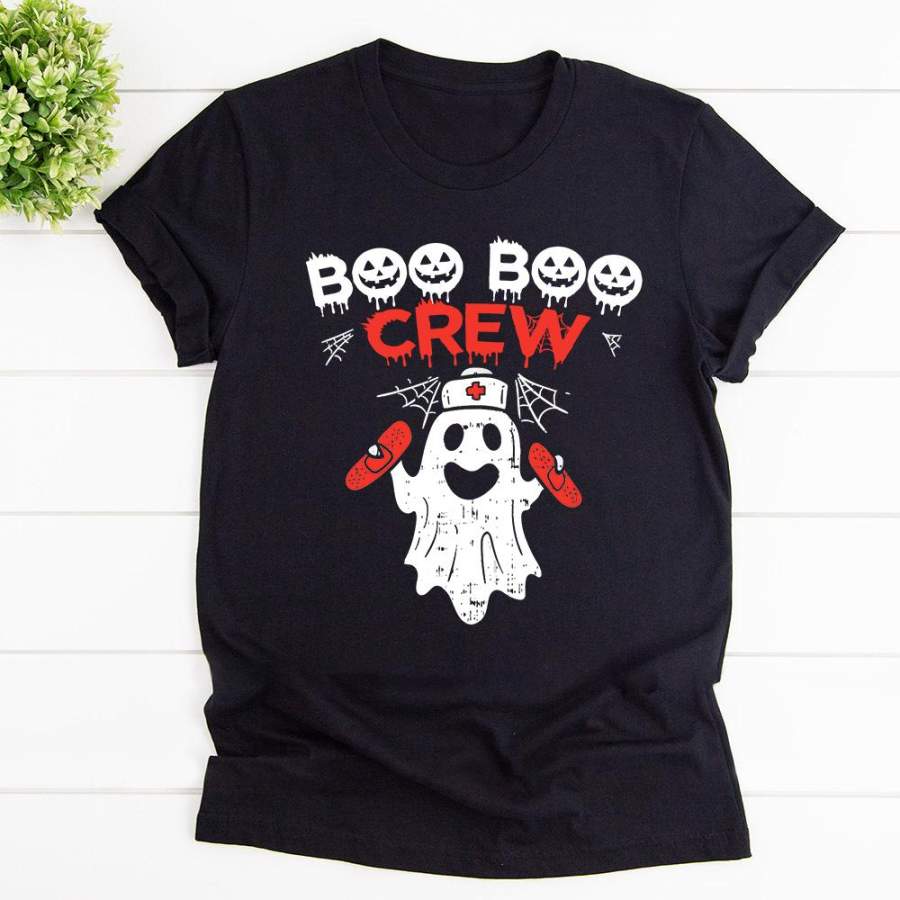 Boo boo crew ghost band aid funny nurse Halloween black cotton t shirt for men and women S-6XL