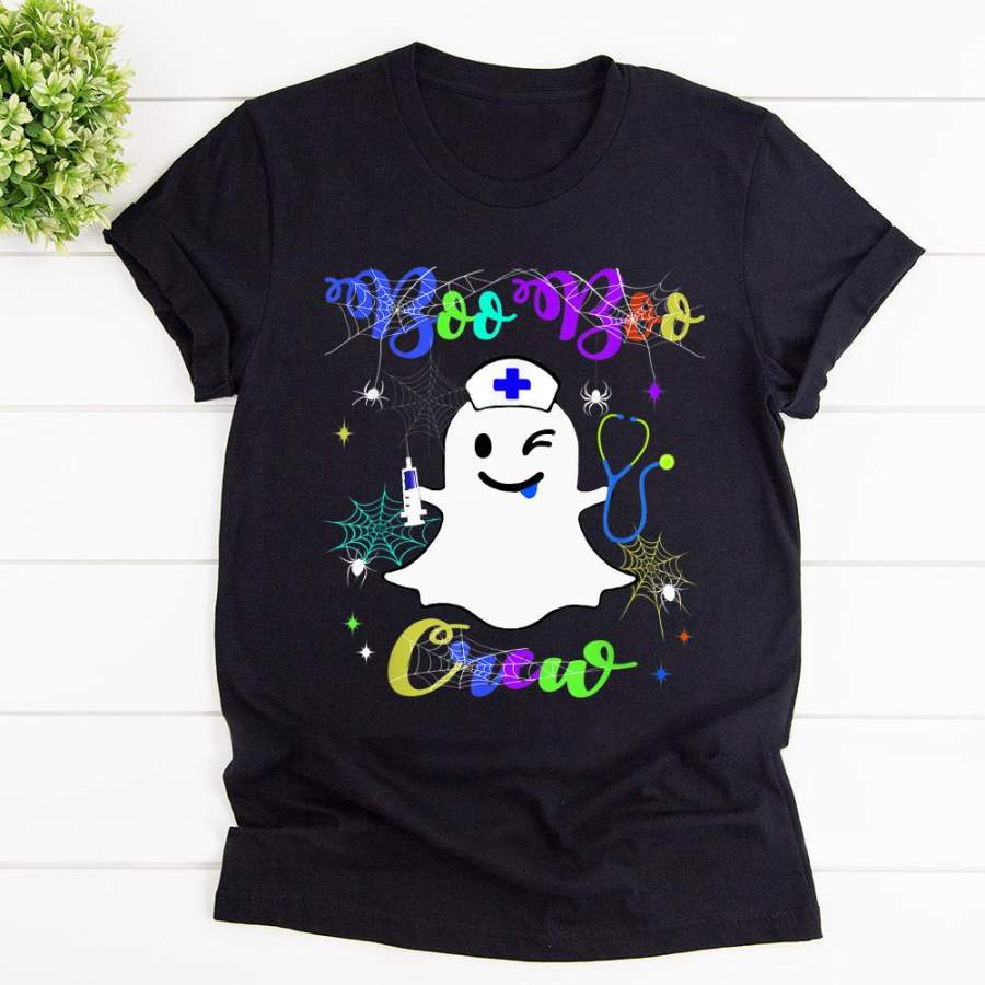 Boo boo crew funny nurse halloween ghost black cotton t shirt for men and women S-6XL