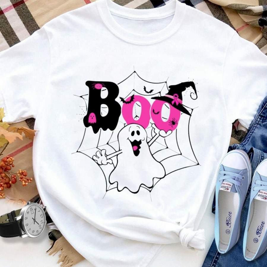 Breast cancer awareness boo ghost white cotton t shirt for men and women S-6XL