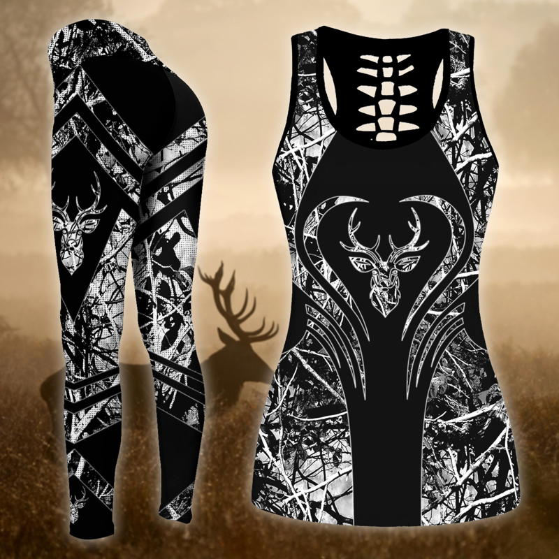 Deer Hunting Silver Legging And Hollow Out Tank Top Set Outfit For Women | Full Size | Adult | Colorful | Lgs1229