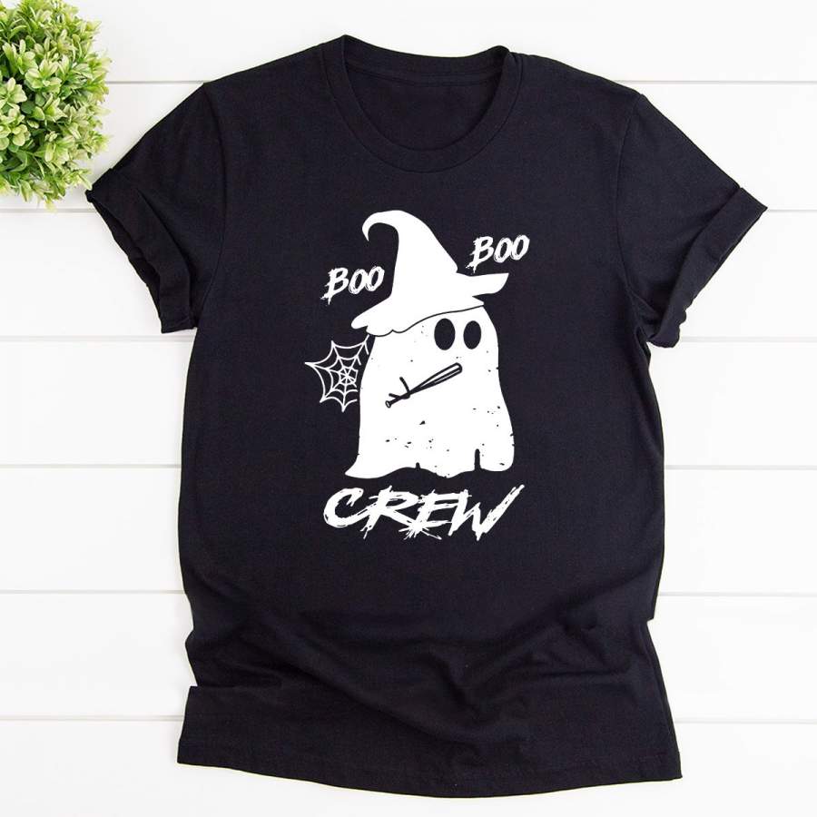 Baseball Ghost Witch Boo Crew Black Cotton T Shirt For Men and Women S-6XL