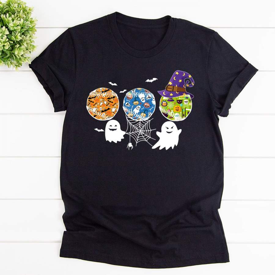 Baseball Ghost Spider Halloween Gift Black Cotton T Shirt For Men and Women S-6XL