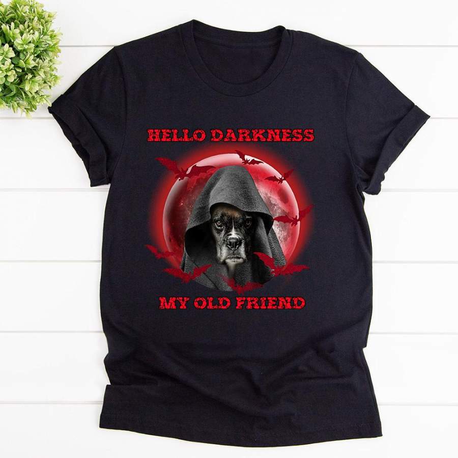 Boxer ghost hello darkness my old friend Halloween black cotton t shirt for men and women S-6XL