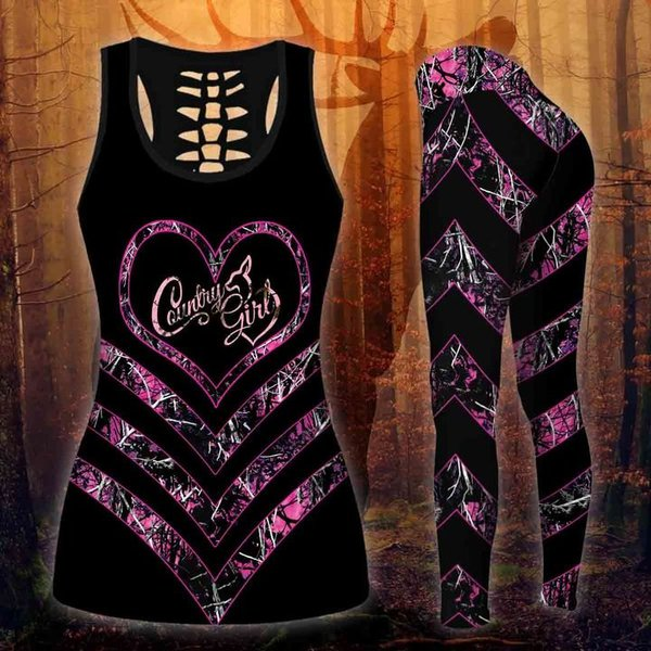 Deer Hunting Purple Legging And Hollow Out Tank Top Set Outfit For Women | Full Size | Adult | Colorful | Lgs1227