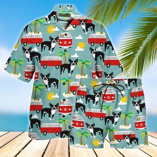 Boston Terrier Hawaiian Shirt Set | Unisex | Hs1087