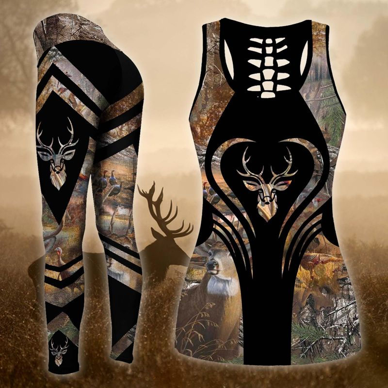 Deer Love Hunting Legging And Hollow Out Tank Top Set Outfit For Women | Adult | Lgs1223