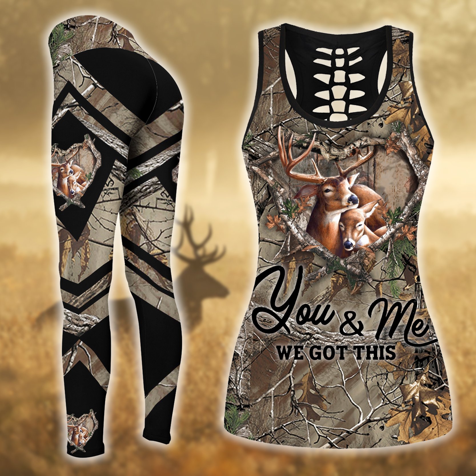 Deer Love Hunting Legging And Hollow Out Tank Top Set Outfit For Women | Adult | Lgs1222