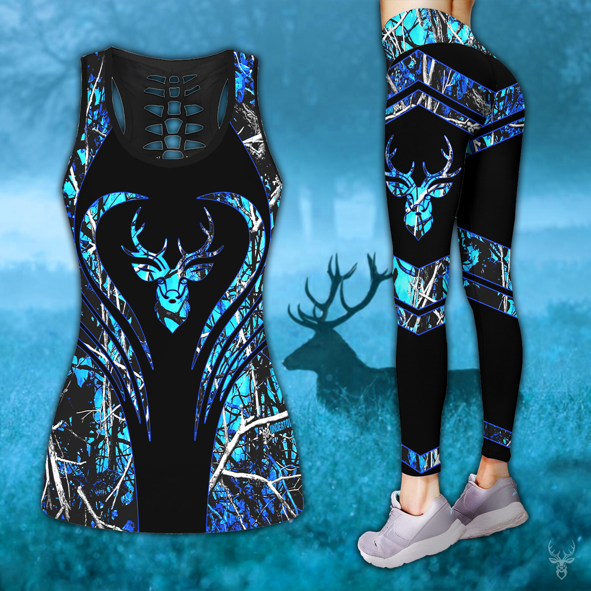 Deer Hunting Blue Legging And Hollow Out Tank Top Set Outfit For Women | Adult | Lgs1251