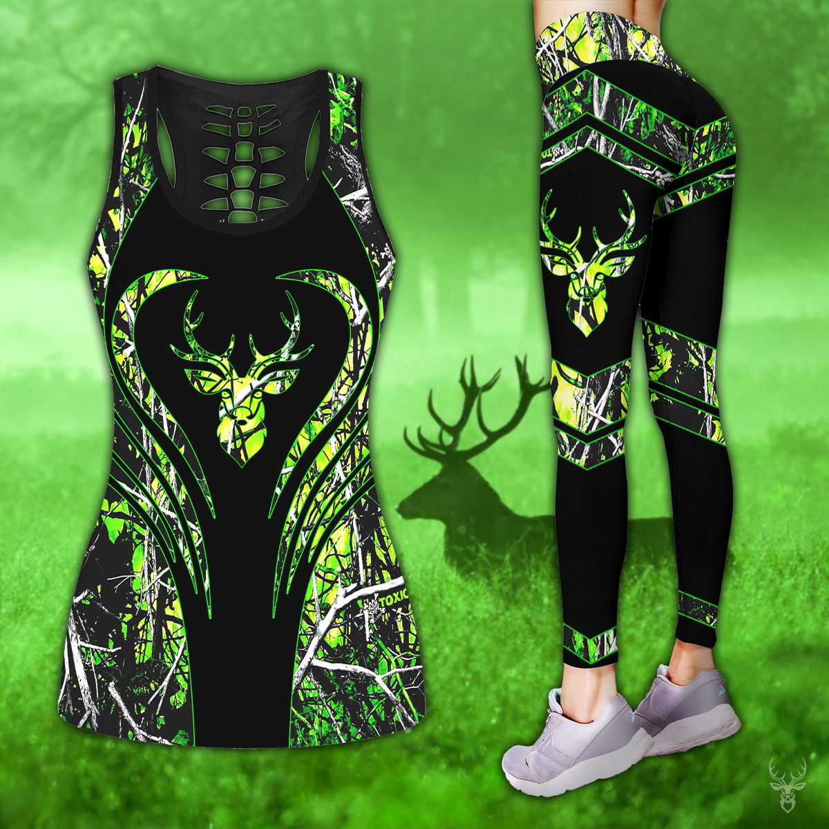 Deer Hunting Green Legging And Hollow Out Tank Top Set Outfit For Women | Adult | Lgs1220