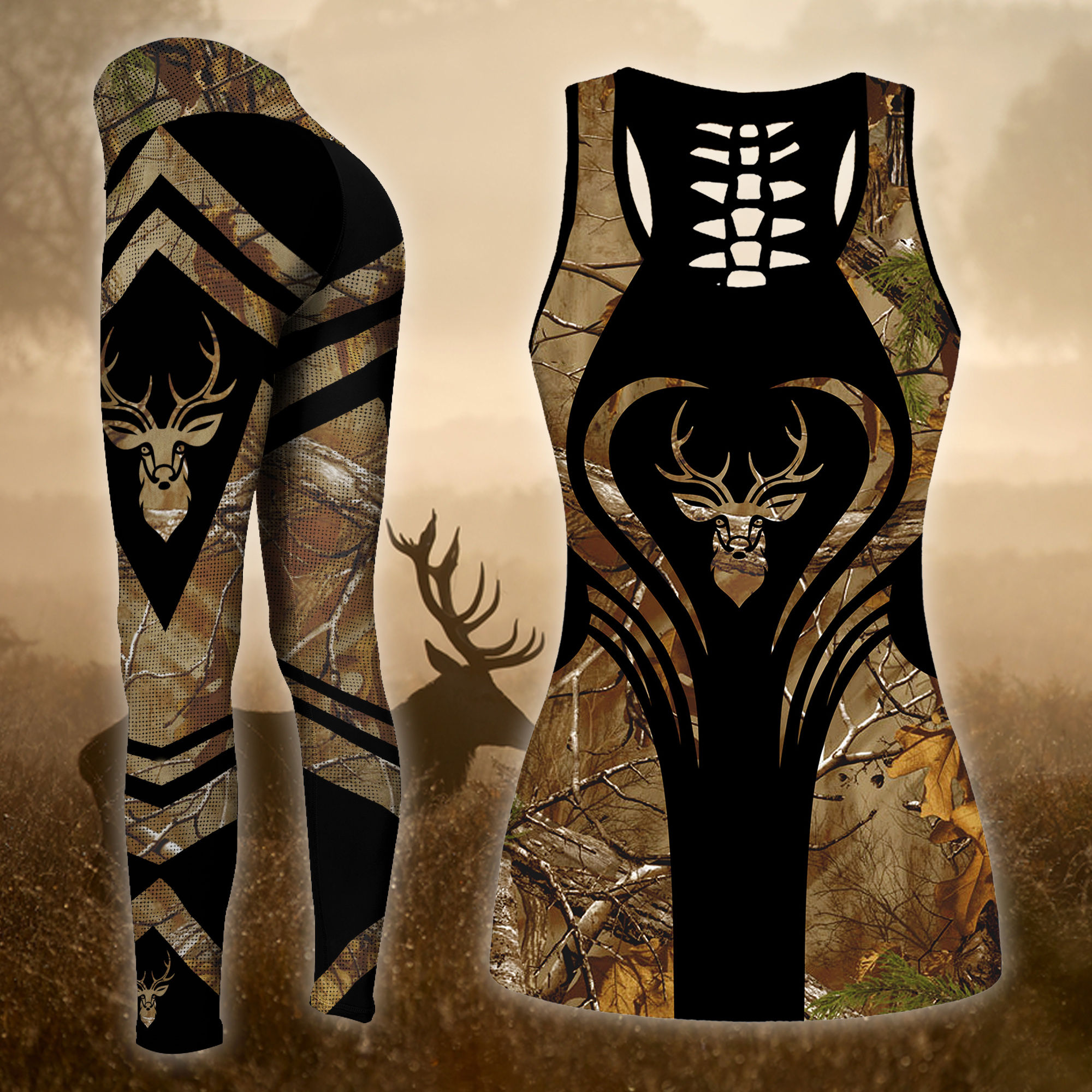 Love Deer Hunting Legging And Hollow Out Tank Top Set Outfit For Women | Full Size | Adult | Colorful | Lgs1217