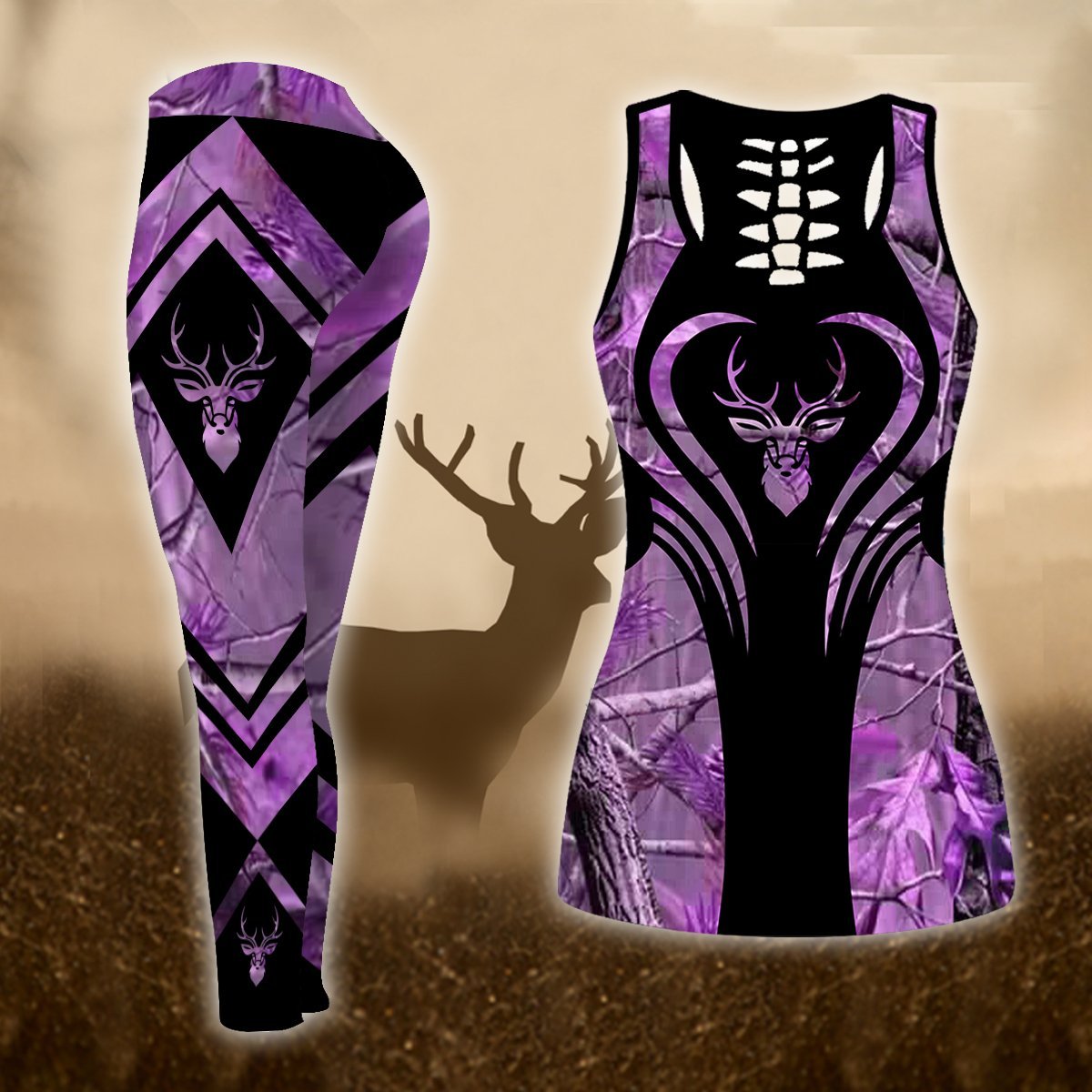 Deer Hunting Legging And Hollow Out Tank Top Set Outfit For Women | Full Size | Adult | Colorful | Lgs1200