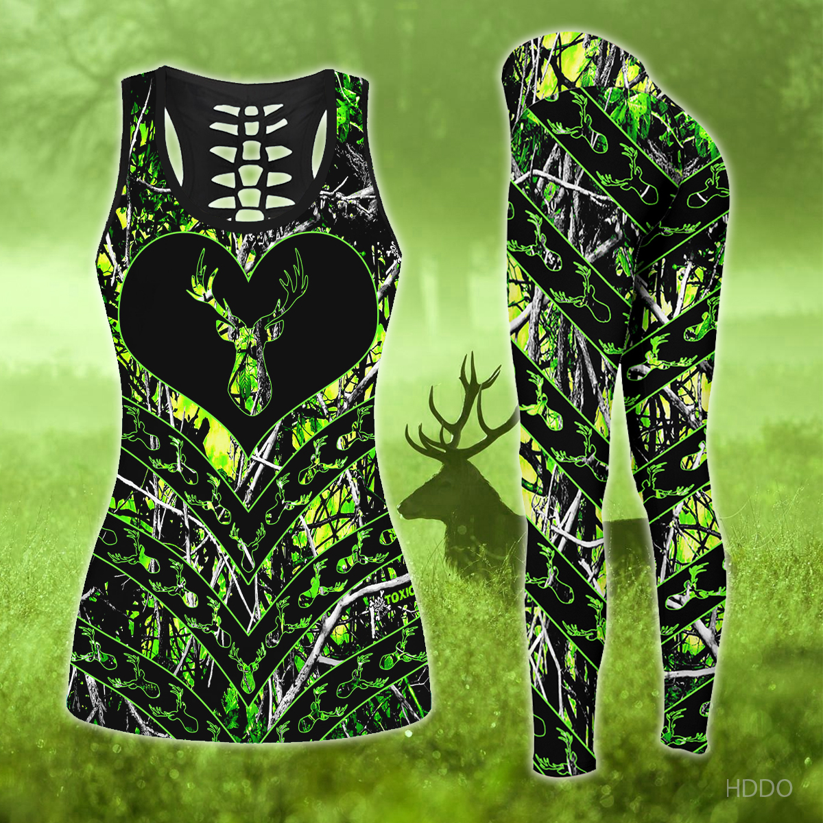 Deer Hunting Legging And Hollow Out Tank Top Set Outfit For Women | Full Size | Adult | Colorful | Lgs1209