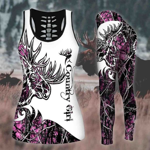 Hunting – Country Girl Legging And Hollow Out Tank Top Set Outfit For Women | Full Size | Adult | Colorful | Lgs1207