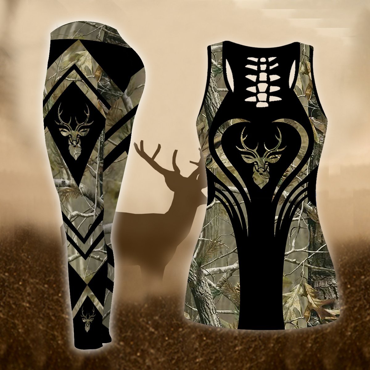 Deer Hunting Legging And Hollow Out Tank Top Set Outfit For Women | Full Size | Adult | Colorful | Lgs1201