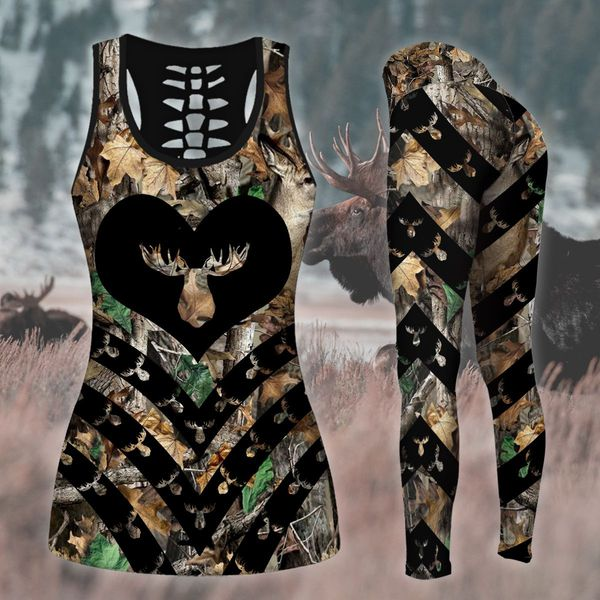 Hunting – Moose Heart Legging And Hollow Out Tank Top Set Outfit For Women | Full Size | Adult | Colorful | Lgs1206