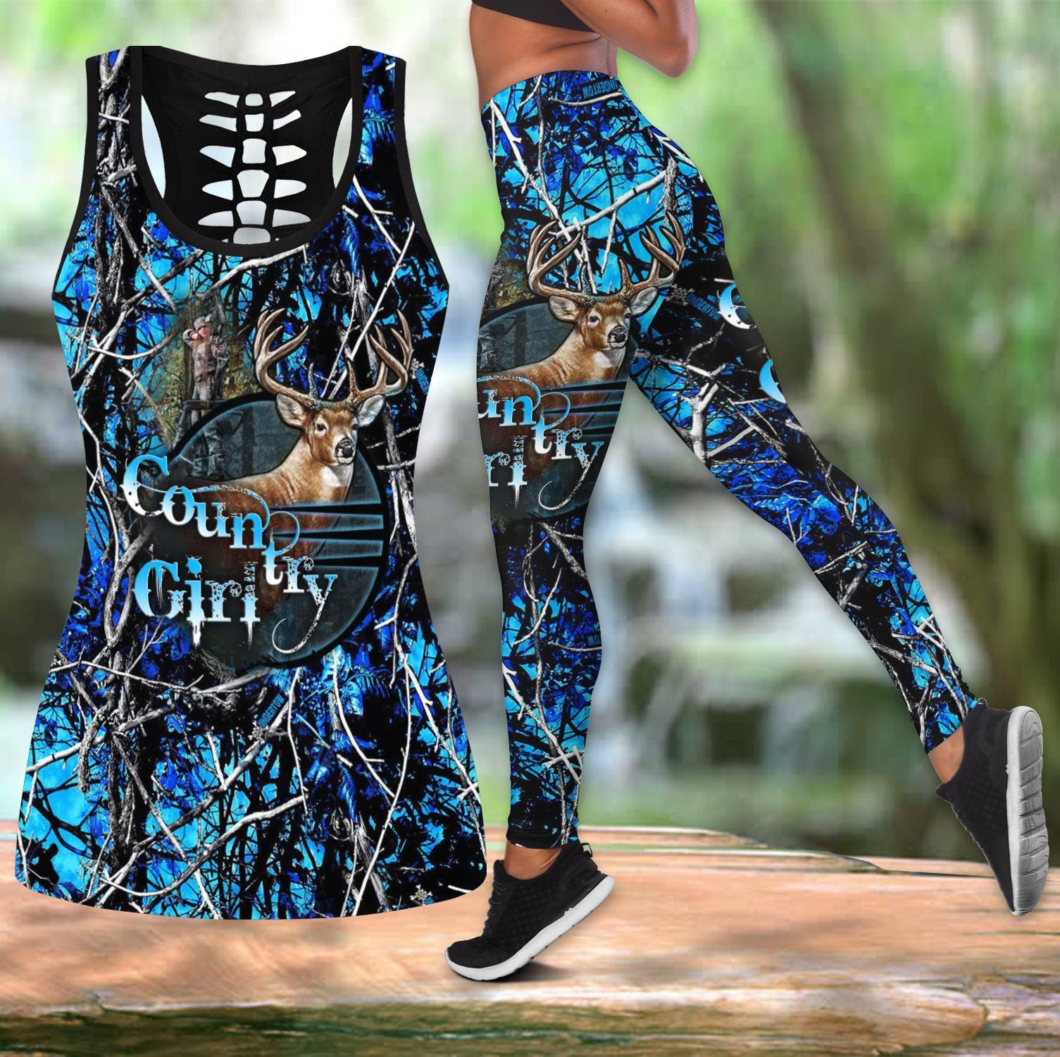 Hunting – Country Girl Legging And Hollow Out Tank Top Set Outfit For Women | Full Size | Adult | Colorful | Lgs1199