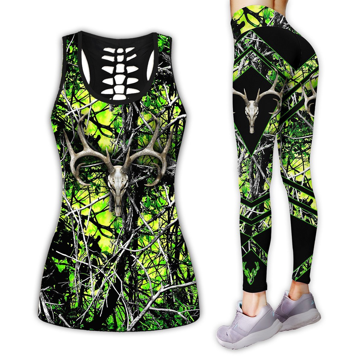 Hunting Green Legging And Hollow Out Tank Top Set Outfit For Women | Adult | Lgs1259