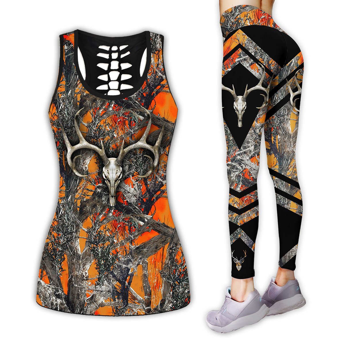 Hunting Orange Legging And Hollow Out Tank Top Set Outfit For Women | Adult | Lgs1261