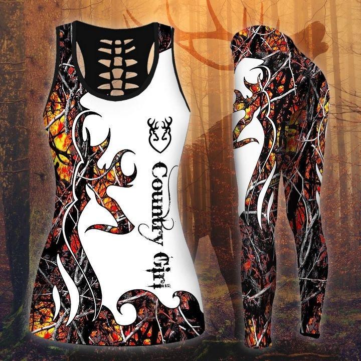 Hunting – Country Girl Legging And Hollow Out Tank Top Set Outfit For Women | Adult | Lgs1194