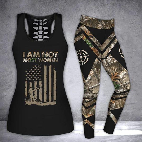 Hunting Camo Flag Legging And Hollow Out Tank Top Set Outfit For Women | Adult | Lgs1257