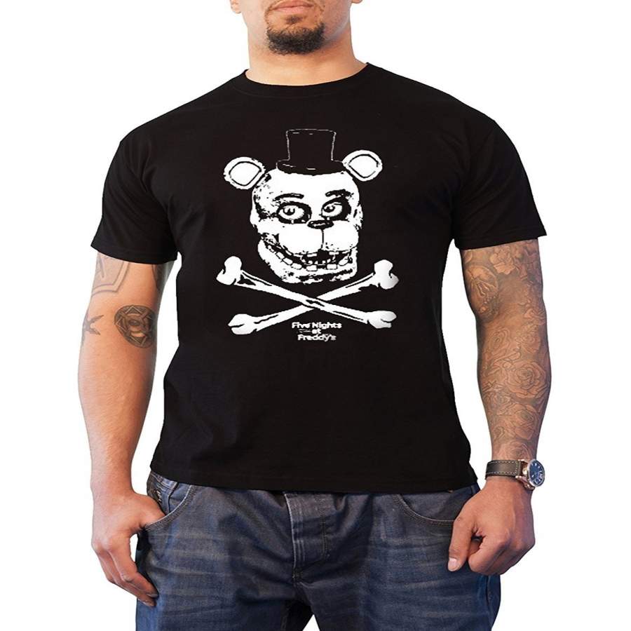 Custom Personality Men’s T-shirt Five Nights At Freddys T Shirt Freddy & Bones Gaming Mens Black Short Sleeve Fashion Punk T-shirt