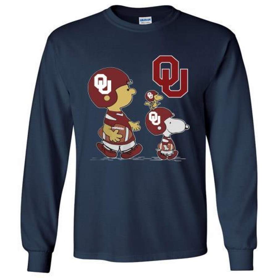 Charlie Brown Snoopy and Woodstock Oklahoma Sooners Football Long Shirt