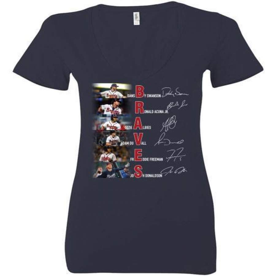 Braves Dansby Swanson Ronald Acuna Ozzie Albies Adam Duvall Freddie Freeman Josh Donaldson Signature Ladies Deep V-Neck