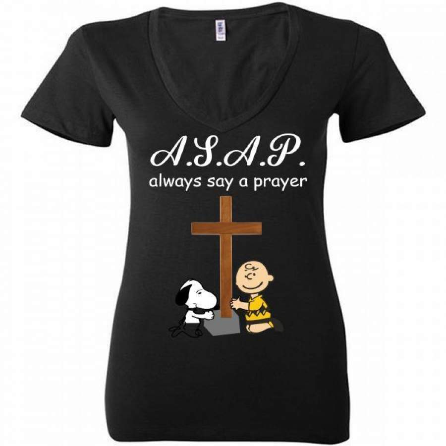 ASAP always say a prayer snoopy and charlie brown Ladies Deep V-Neck