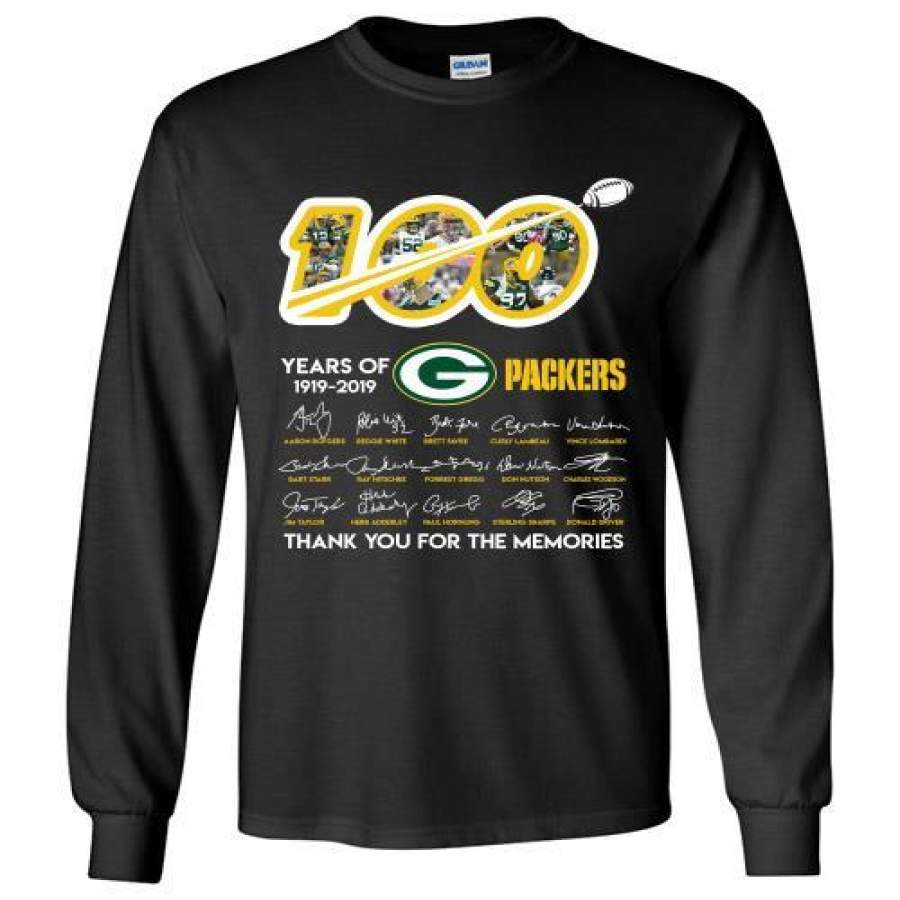 100 Years Of Green Bay Packers T-Shirt Anniversary Signature For Fans Long Shirt