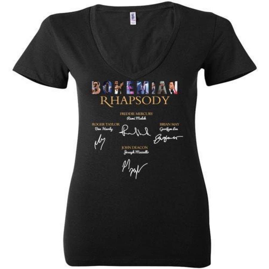 Bohemian Rhapsody Freddie Mercury Brian May Roger Taylor John Deacon sign Ladies Deep V-Neck