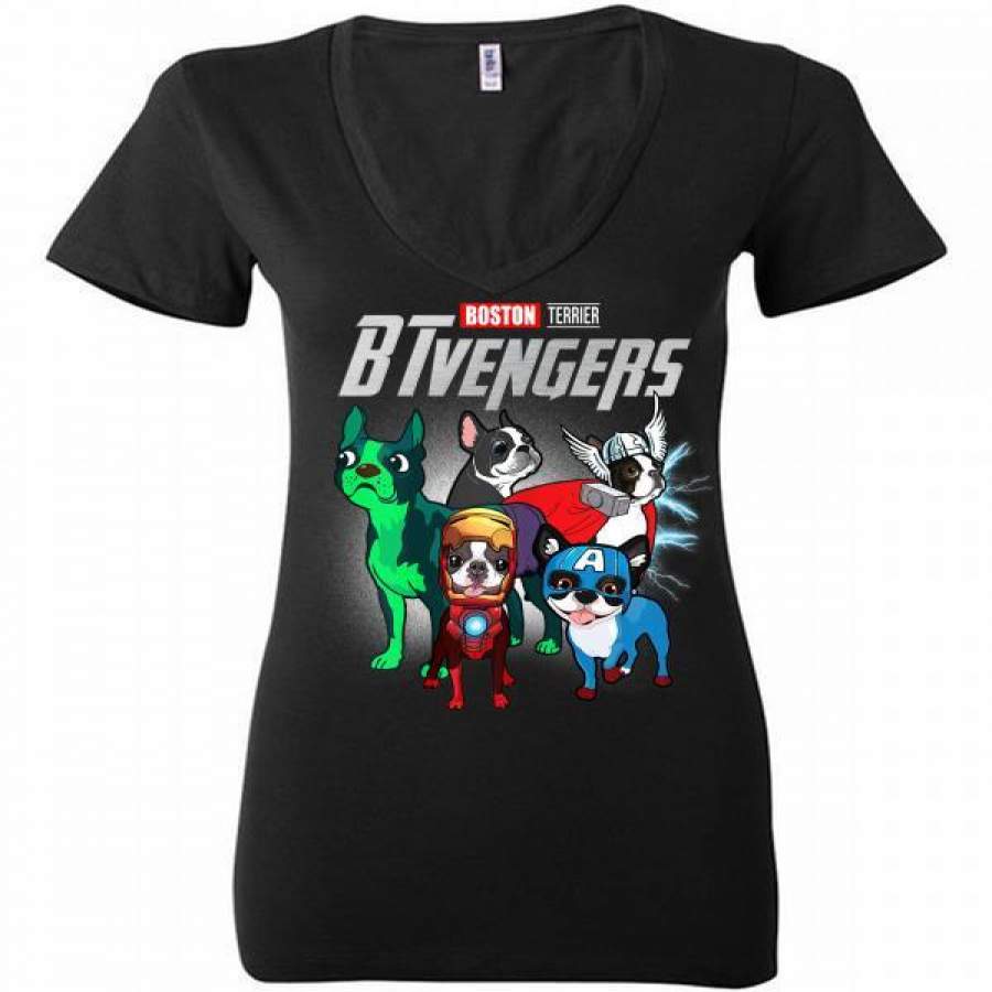 BTvengers Boston Terrier Dog Lover Ladies Deep V-Neck