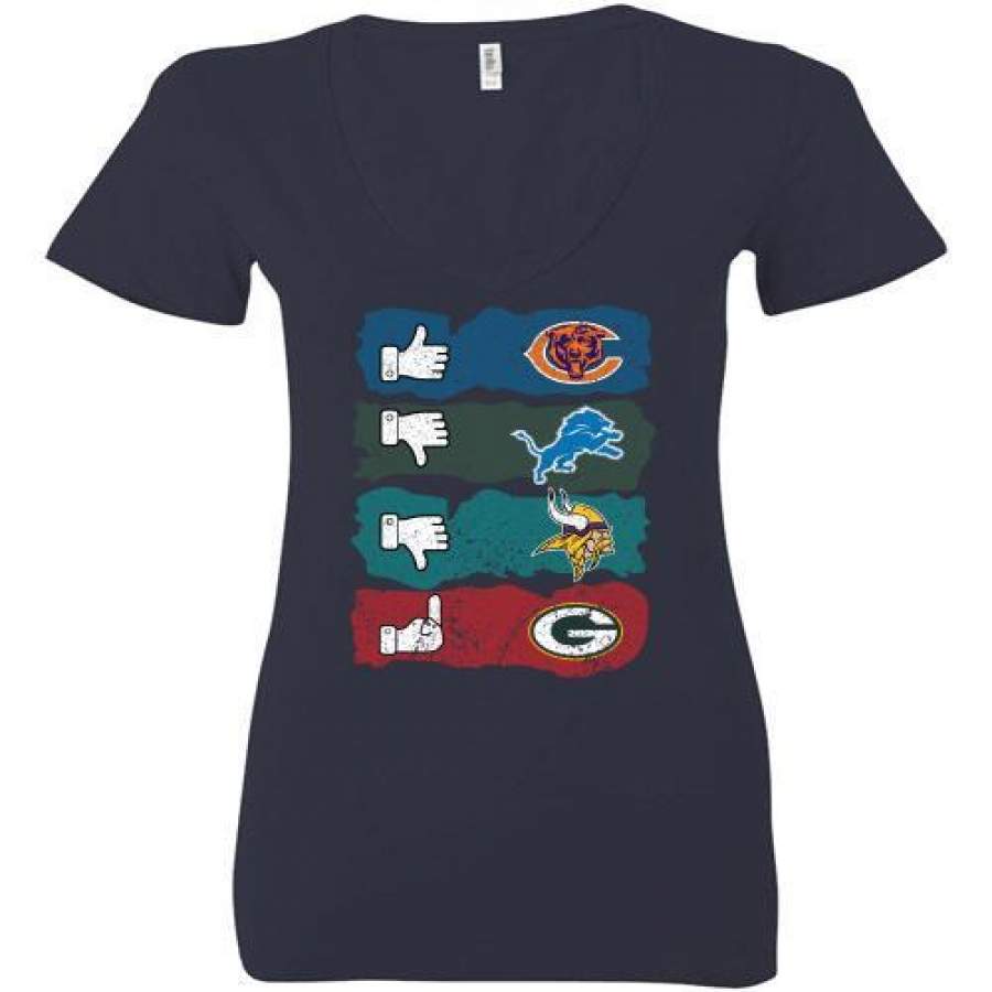 Chicago Bears Minnesota Vikings Detroit Lions and Green Bay Packers Ladies Deep V-Neck